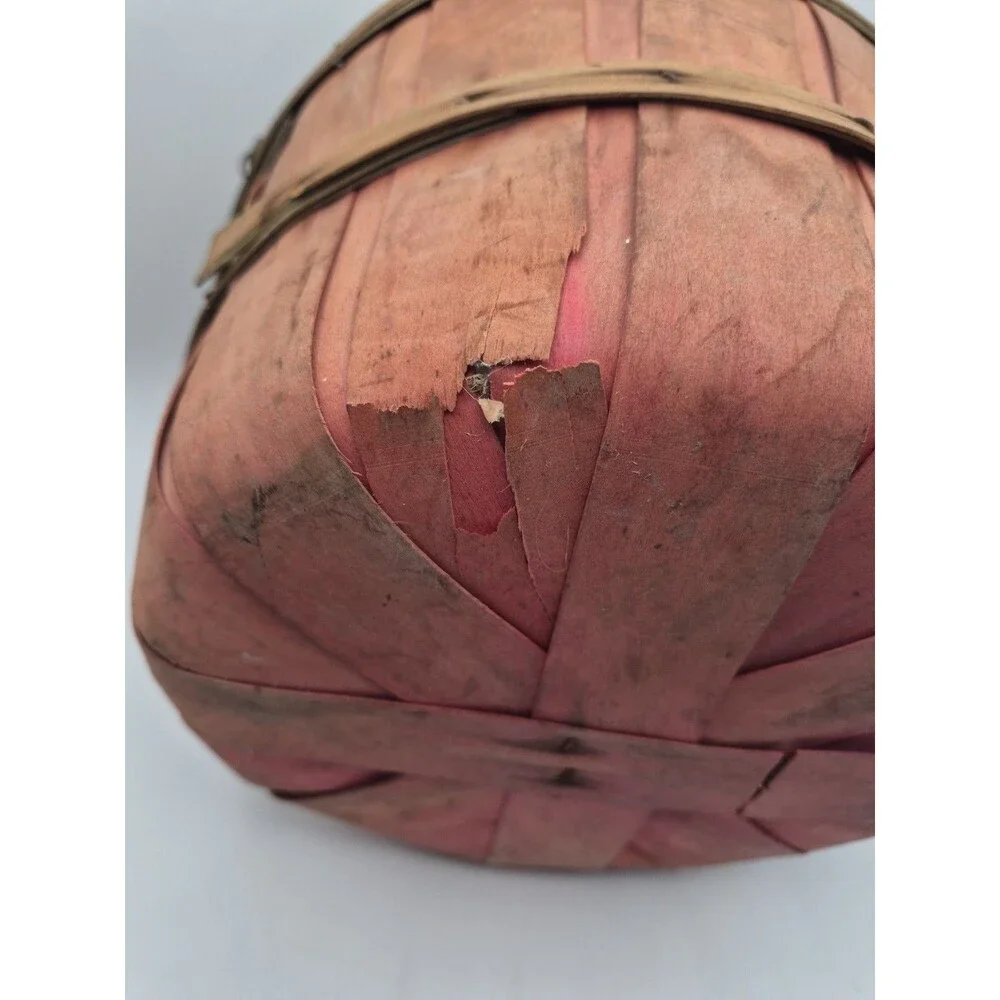 Vintage Wooden Apple Basket With Metal Handle Rustic Farmhouse Decor
